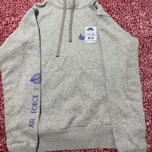 Nike Air Force 1 Gray Hoodie with Blue Logo